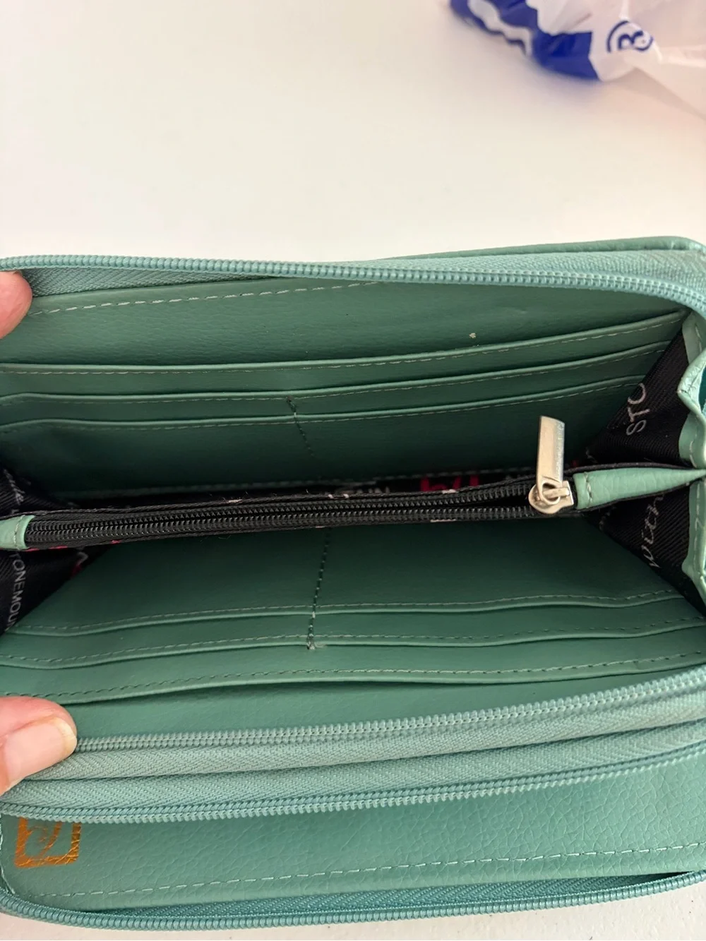 Stone Mountain Accessories Teal and Cream Zip Wallet with Pebbled Finish